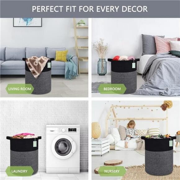 Large laundry hamper woven cotton rope basket 72L toy clothes blanket storage bi - Picture 4 of 7